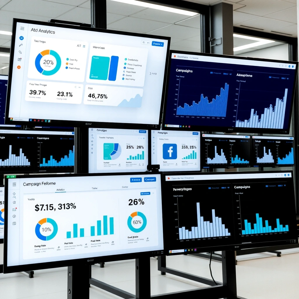 Digital marketing dashboard with analytics and growth charts
